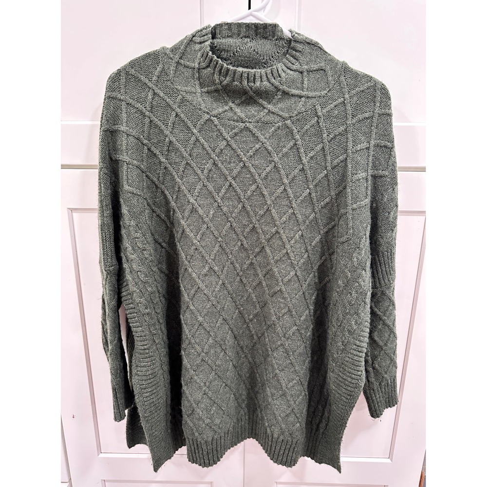 Mer‎ Sea Tunic Sweater Oversized Cable Knit Mock Neck Green One Size